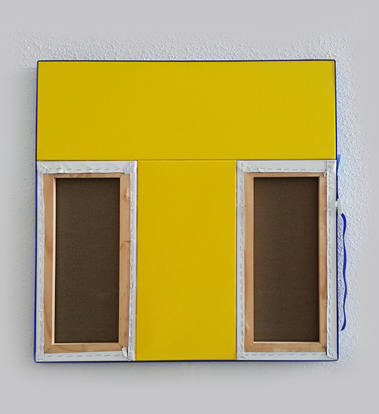 Carrément 3 : Roland Orépük - Look at Brice Marden, 2015. Acrylique et sangle sur toiles. 75,5x75,5 cm.
